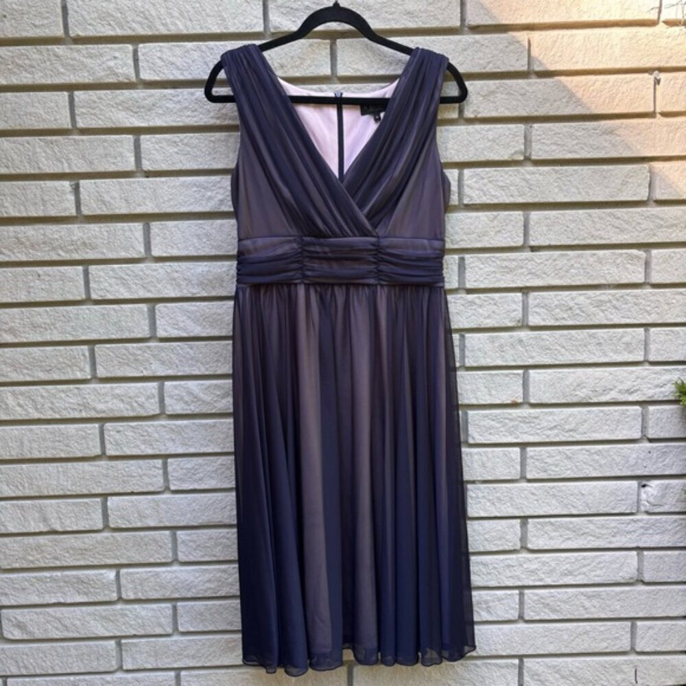 Laura Petites Mesh Detail Fit & Flare Dress Pink/Navy Sz 12P - Picture 3 of 14